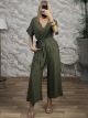 Cotton&Linen Shortsleeve Jumpsuit-6272/Khaki