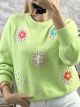 Flowers Embroidered Sweater-1298/L.Green