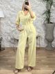 Wide Leg Buttons Jumpsuit/Yellow