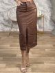 Eco Leather Midi Split Skirt/Chocolat