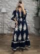 Boho Print Maxi Dress-1018/Navy Blue
