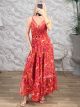 Silk GoldPrints Maxi Dress-2641/Red&Orange