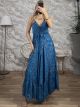 Silk Boho Maxi Dress-4624/Blue&Black