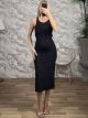 GLOW Round OpenBack Lycra Midi Dress/Black