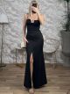 SilverStrassed Brooch Maxi Dress/Black