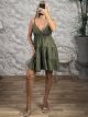 OpenBack Viscose Mini Dress-80176/Khaki