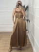 Satin Pleated Dress Belt/Beige