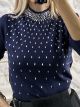 Rhombus Strass Top/Dark Blue