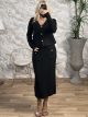 Knitted Buttons Skirt Set-6537/Black