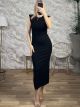 Ribbed Shoulder Pads Maxi Dress/Black