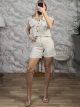 Strass & Denim Vest Set/Beige