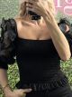 C-Through Sleeves Smocked Top/Black