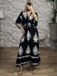 Viscose ShortSleeves Maxi Dress-6032/Black&White