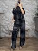 Polka Dot Track Top Viscose Set/Black