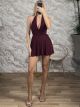 Elastic OpenBack Skort Mini Dress-3117/Burgundy
