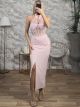 HalterNeck Corset Maxi Dress/Pink