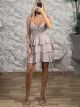 TripleRuffled Viscose Mini Dress-51756/Beige