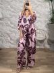 Soft Satin LONG Kimono&Pants Set/Pink&Burgundy
