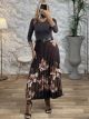 Pleated Floral Midi Skirt/Chocolat