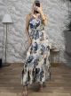 Cotton HalterNeck Maxi Dress/Blue&Beige
