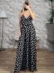 Polka Dot Satin Openback Dress/Black