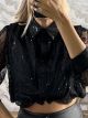 C-Through Sleeves Sequinned Crop Shirt/Black