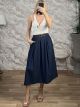 Soft Denim Belt Midi Skirt-97651/Blue