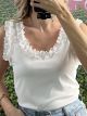 Lace Neck&Sleeves Rip Top/White