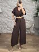 Elastic Belt Jumpsuit/Chocolat