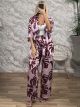 Soft Satin SHORT Kimono&Pants Set/Pink&Burgundy