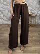 Highwaist Viscose KnittedBelt Pants-3388/Chocolat