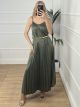 Satin Pleated Dress Belt/Khaki