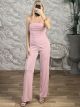 Strapless AsymmetricalTop & Pants Set-6002/Pink