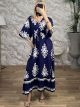 Viscose ShortSleeves Maxi Dress-6032/Navy Blue