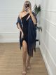 Fringe Metallic Kimono/Blue