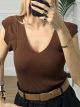 Knitted Ruffles Top/Chocolat