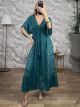  Short Sleeves Silk Maxi Dress-1267/Green