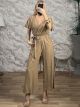 Cotton&Linen Shortsleeve Jumpsuit-6272/Beige