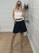 Oversized Hightwaist Belt Shorts/Black
