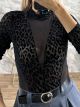Velvet Leopard Bodysuit-5636/Black