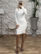 Knitted Openback Strass Dress-3578/White