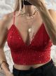 Sequins Cups Crop Top/Red