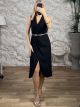 V-WrapNecline Midi Dress-2595/Black
