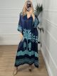 Maxi Satin Tunik Dress/Navy Blue-Aqua