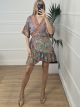 Silk Mini Wrapover Dress-2308/Royal Blue-Mint