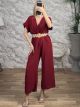 Elastic Belt Jumpsuit/Burgundy