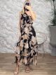 SilverThread Ruffled Maxi Dress-6449/Black