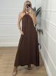 OpenBack Golden Detail Dress/Chocolat