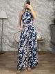 Halter Neck CropTop Leaves Set/Navy Blue