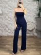 Strapless AsymmetricalTop & Pants Set-6002/Navy Blue